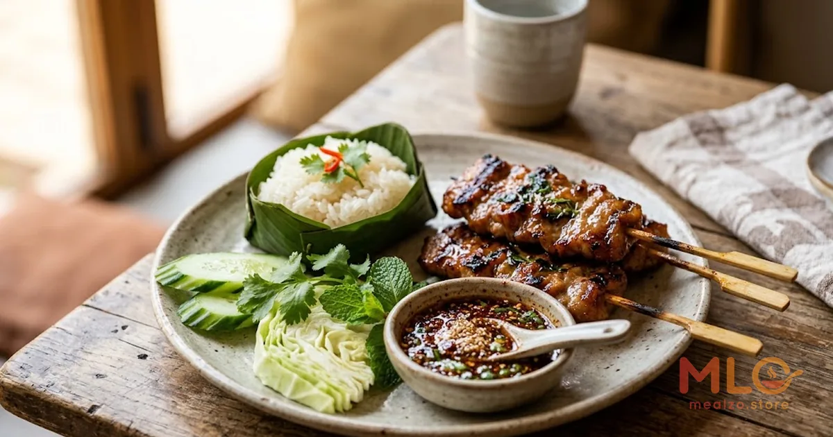 อาหารพร้อมรับประทานที่จัดอย่างสมดุลจากแผนอาหารในกรุงเทพฯ ประกอบด้วยผัก อาหารโปรตีน และข้าว
