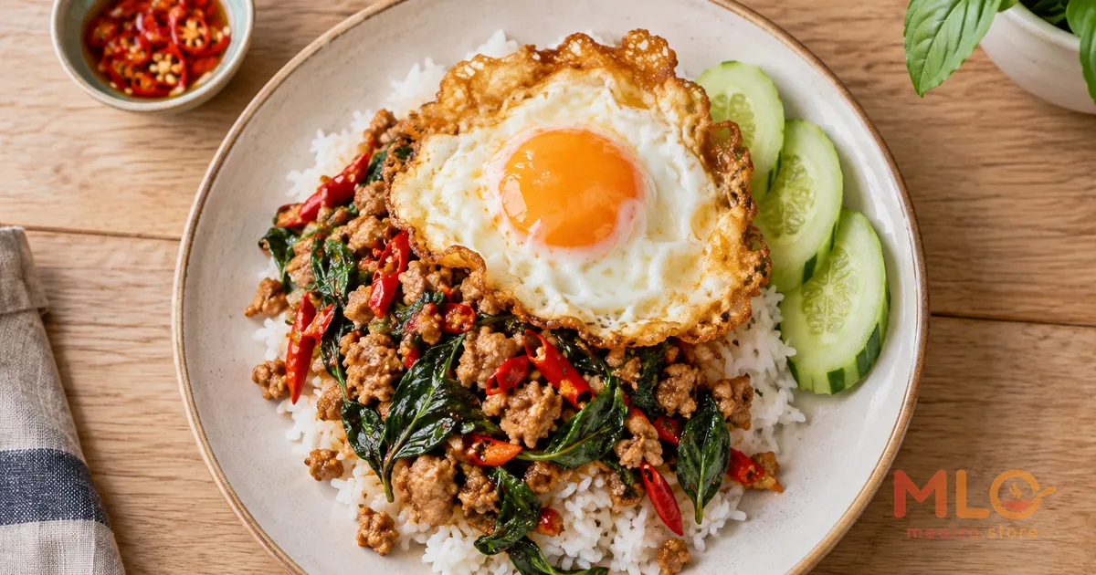 อาหารสมดุลปรุงสดจากแผนอาหารในกรุงเทพฯ จัดเสิร์ฟบนจานพร้อมข้าว แหล่งโปรตีน และผัก