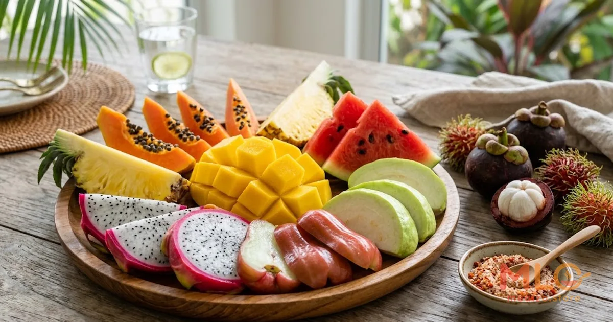 Owoce w Bangkoku: mango, durian, wózki z owocami i zbilansowany dzień